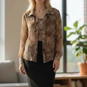 Elegant Animal Print Silk Blouse